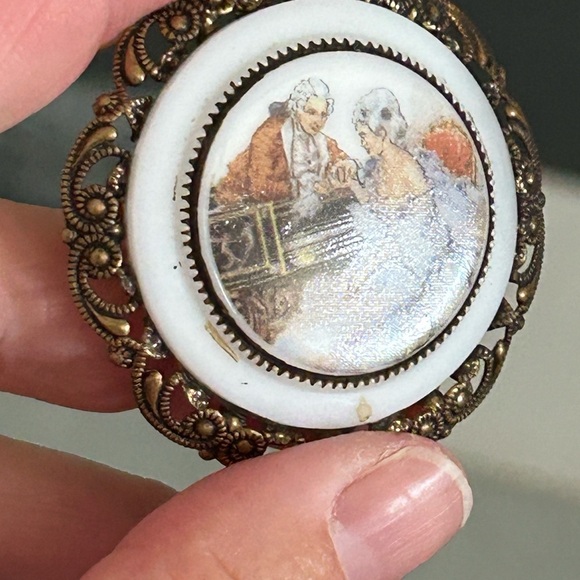4/$100 WEST GERMANY Vintage Style Brooch with Romantic Scene 💛 - Picture 3 of 7